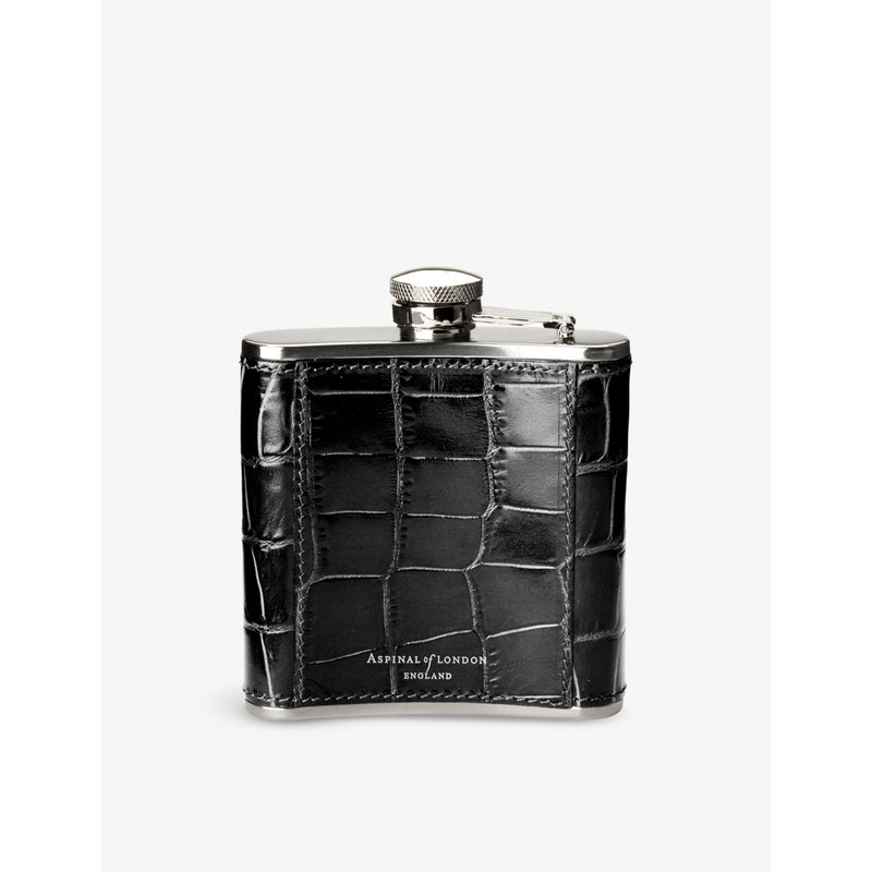 Aspinal of London croc-embossed leather hip flask 142ml (British brand)