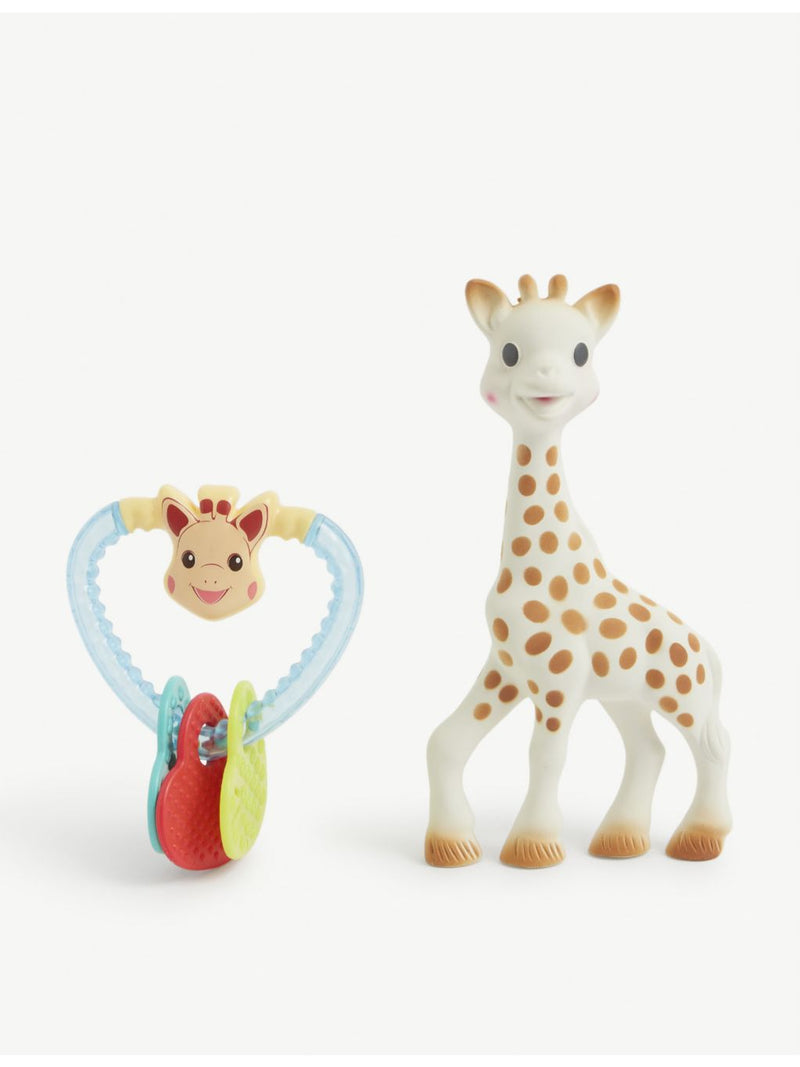 Sophie the Giraffe teether set with giraffe and heart teethers, imported from the UK