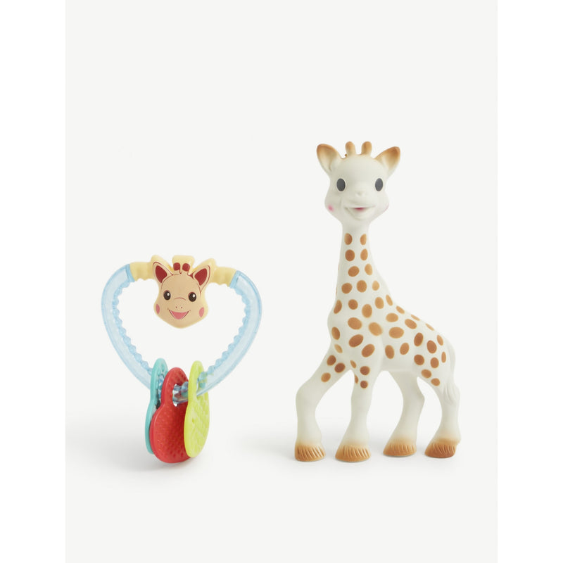 Sophie the Giraffe teether set with giraffe and heart teethers, imported from the UK
