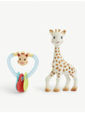 Sophie the Giraffe teether set with giraffe and heart teethers, imported from the UK