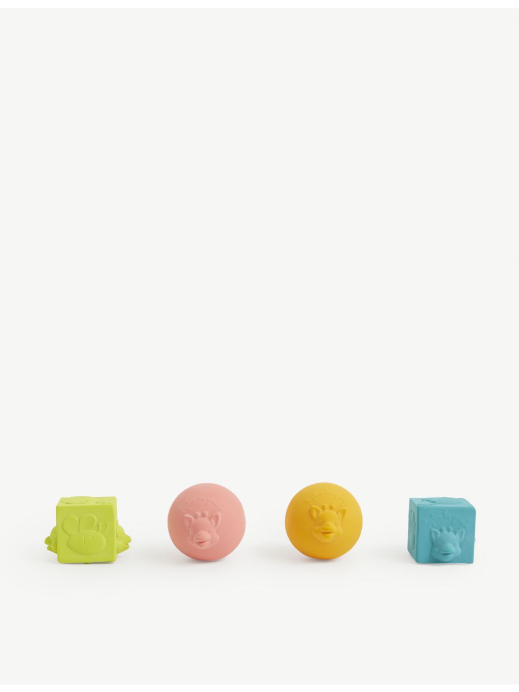 Sophie La Giraffe natural rubber cubes and balls, imported from the UK