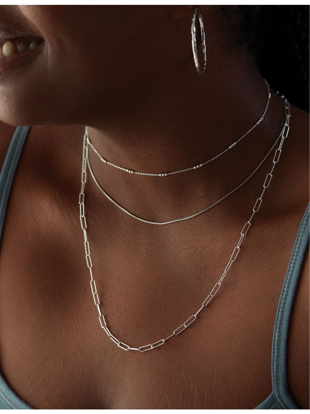 Monica Vinader triple-beaded sterling silver choker necklace - British product