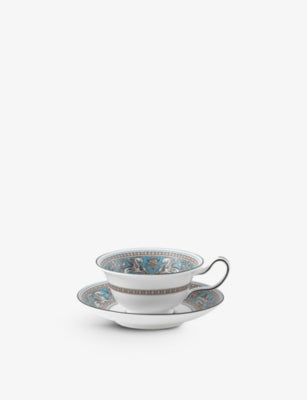 Wedgwood Florentine Turquoise fine bone china teacup and saucer, UK version
