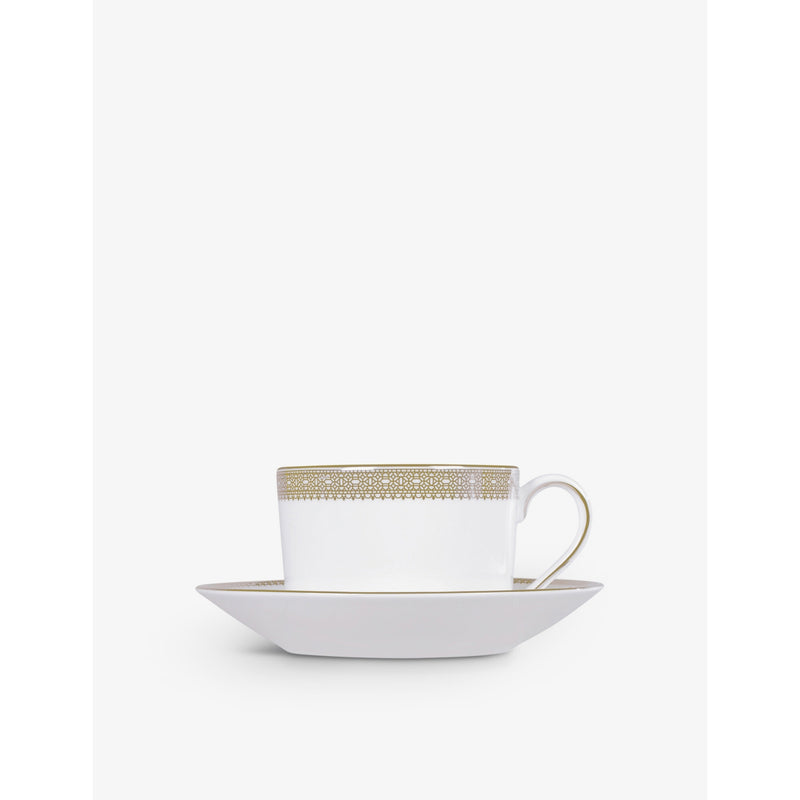 Wedgwood Lace Gold bone china teacup and saucer, imported from the UK