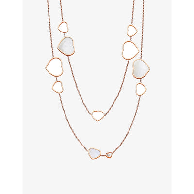 selfridges Chopard Happy Hearts 18ct Rose-Gold 0.15ct Brilliant-Cut Diamond and Mother-of-Pearl Sautoir Necklace 120cm- Buy online at McGrocer