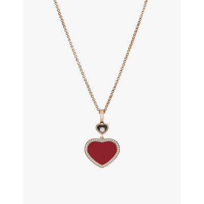 selfridges Chopard Happy Hearts 18ct Rose-Gold and 0.24ct Diamond Pendant Necklace- Buy online at McGrocer
