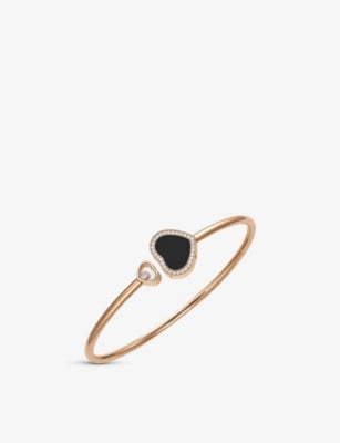 Chopard Happy Hearts 18ct Rose-Gold 0.19ct Round-Cut Diamond and Onyx Bangle Bracelet