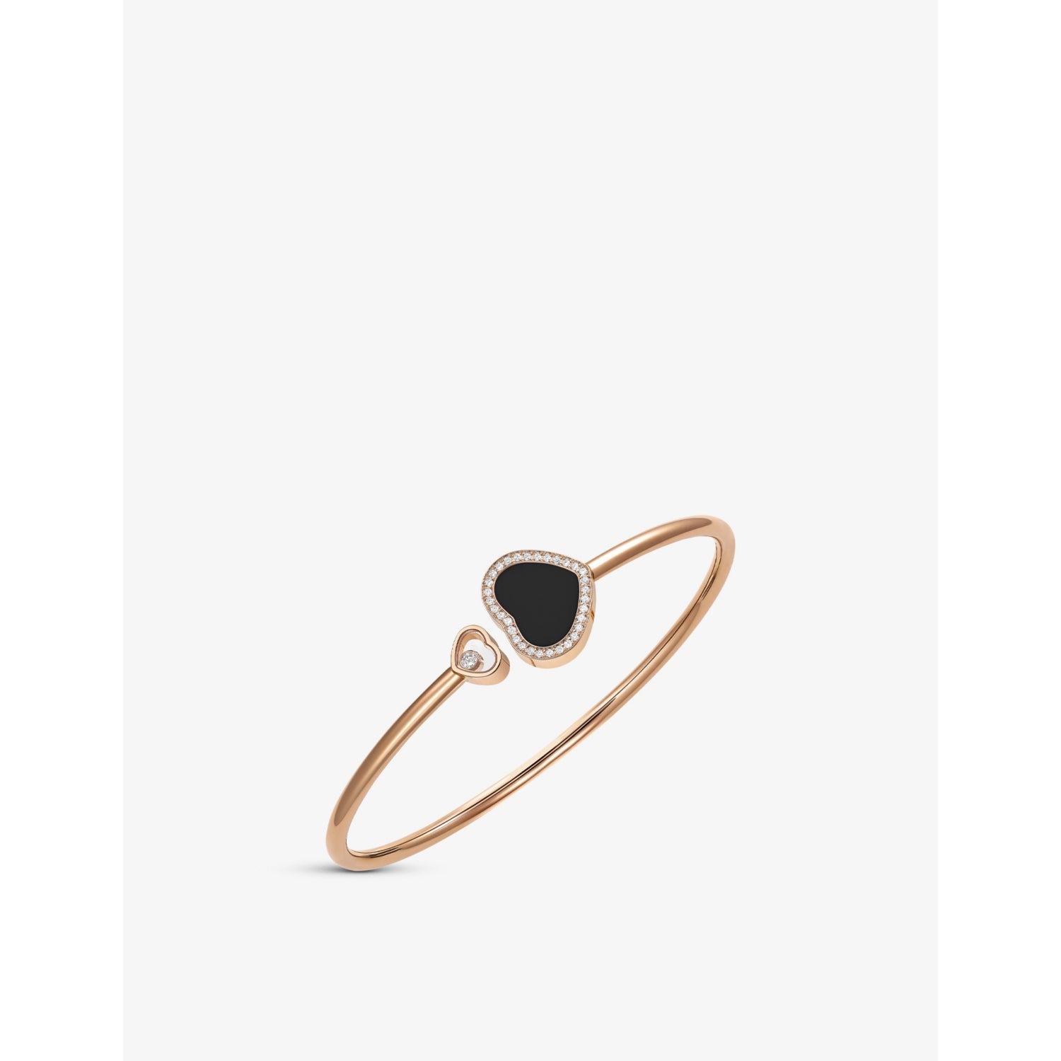 Happy Hearts 18ct rose-gold, 0.19ct round-cut diamond and onyx bangle bracelet - XS