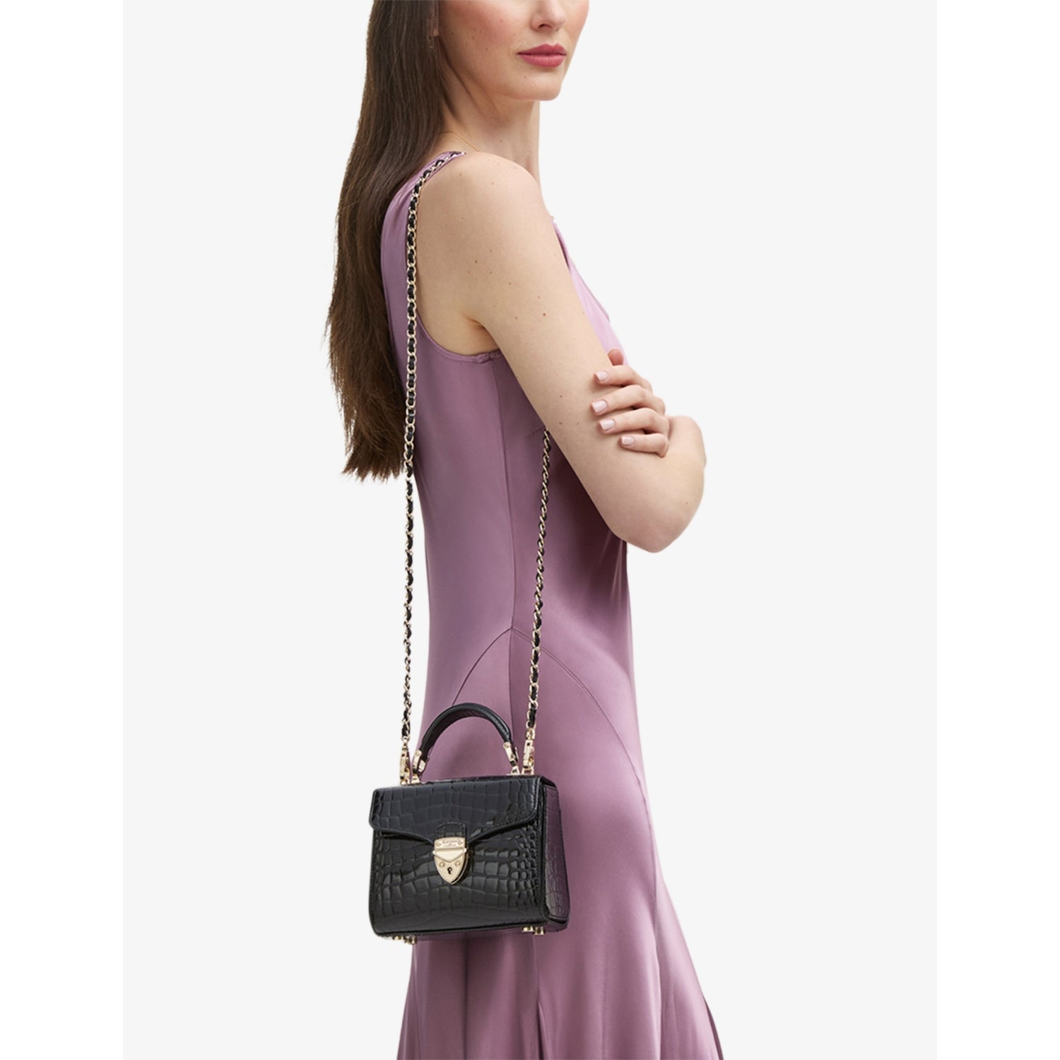 Aspinal of London Mayfair mini croc-embossed leather top-handle bag (British brand)