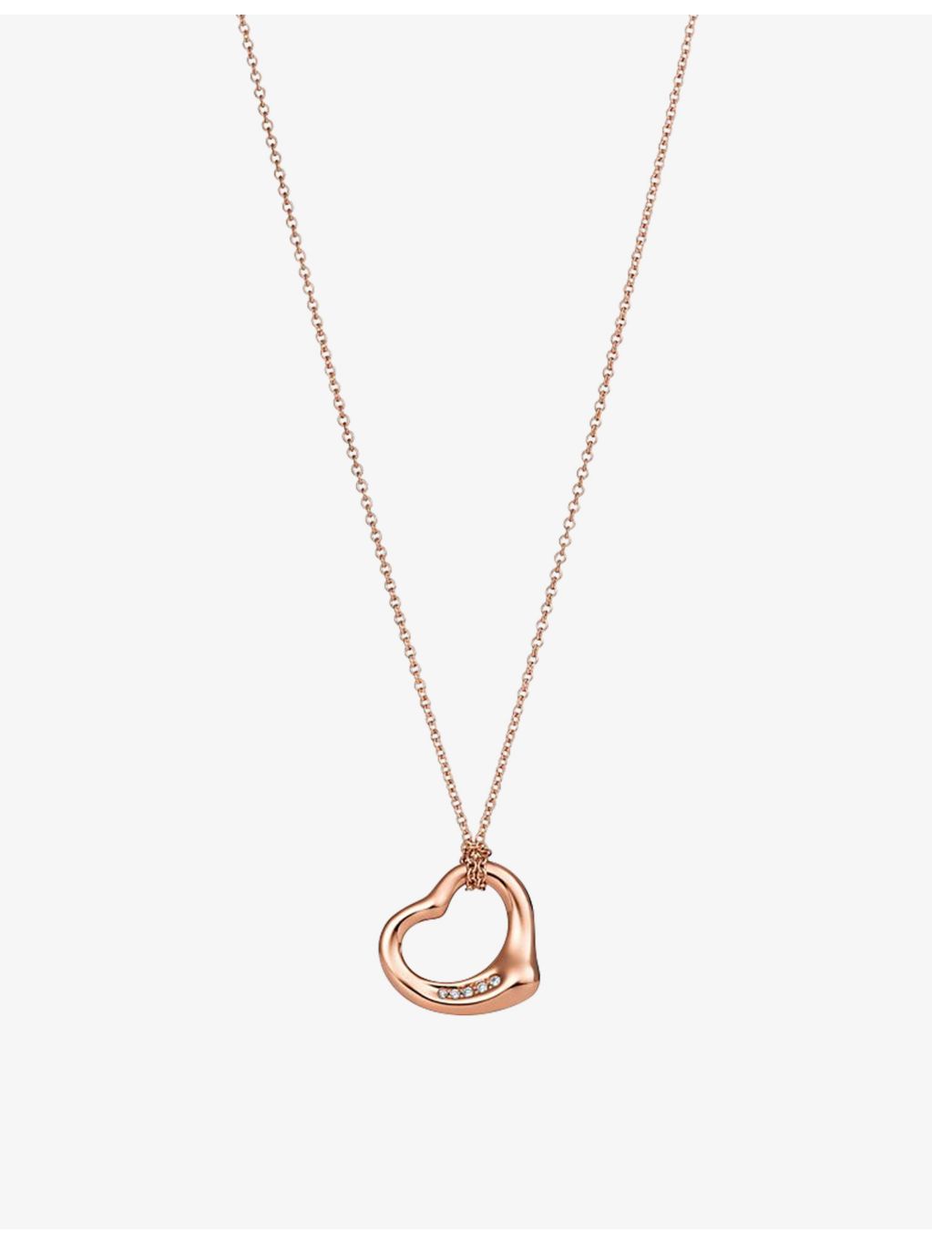 Tiffany & Co Open Heart pendant 18ct rose gold diamond necklace, imported from the UK