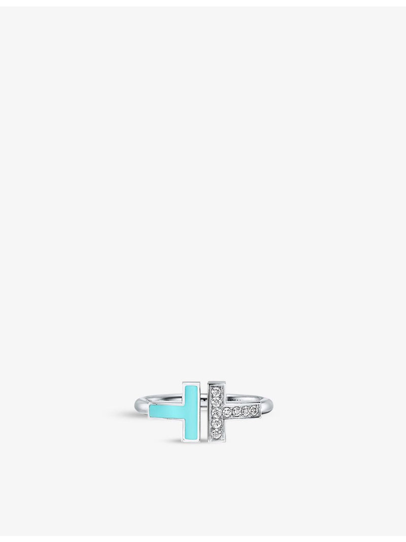 Tiffany & Co T ring 18ct white gold turquoise diamond (British brand)