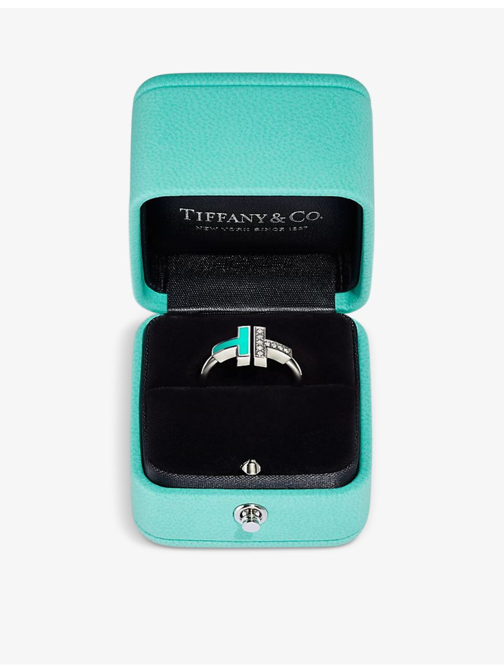 Tiffany & Co T ring 18ct white gold turquoise diamond (British brand)