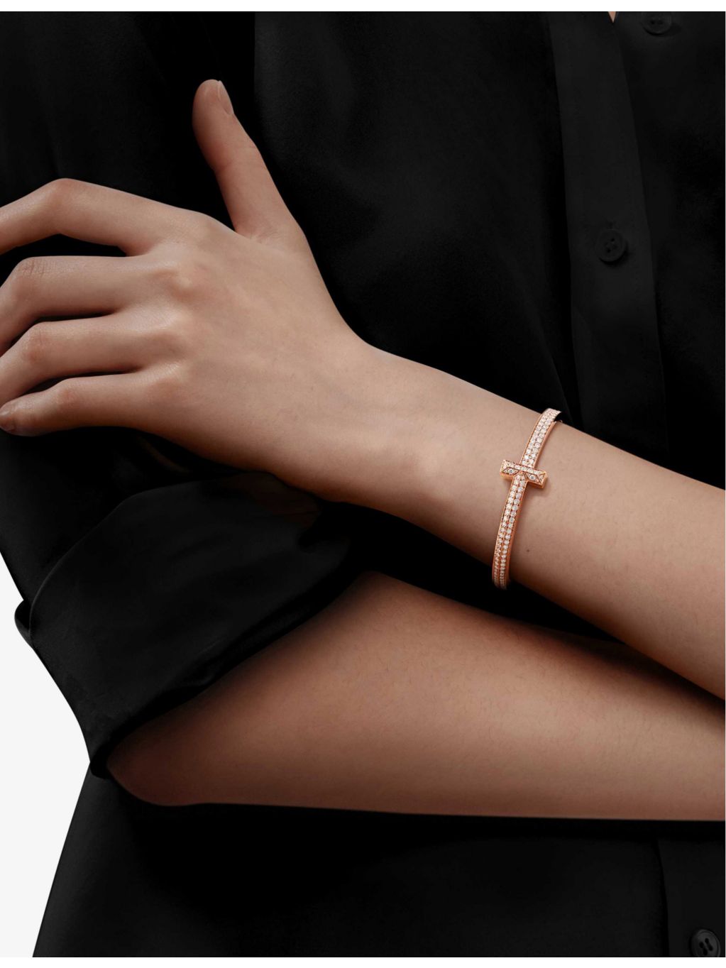 Tiffany T1 medium 18ct rose gold diamond bangle bracelet, UK version