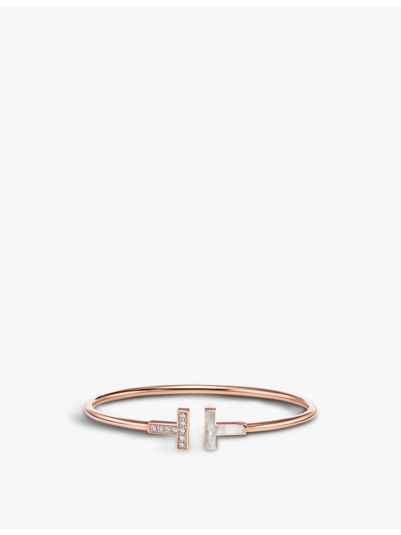 Tiffany T Wire 18ct rose-gold bracelet with mother-of-pearl and diamond, UK version
