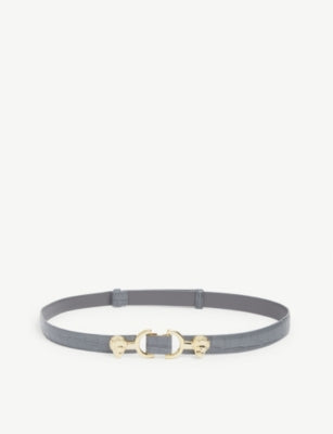 Maje Embossed Crocodile-Effect Leather Slim Belt