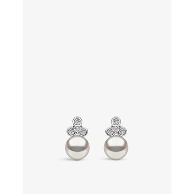 selfridges Yoko London Trend 18ct White Gold 0.162ct Brilliant-Cut Diamond and Freshwater Pearl Earrings- Buy online at McGrocer