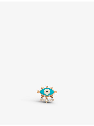 selfridges Selda Jewellery Evil Eye 14ct Rose Gold 0.08ct Diamond and Enamel Single Stud Earring- Buy online at McGrocer
