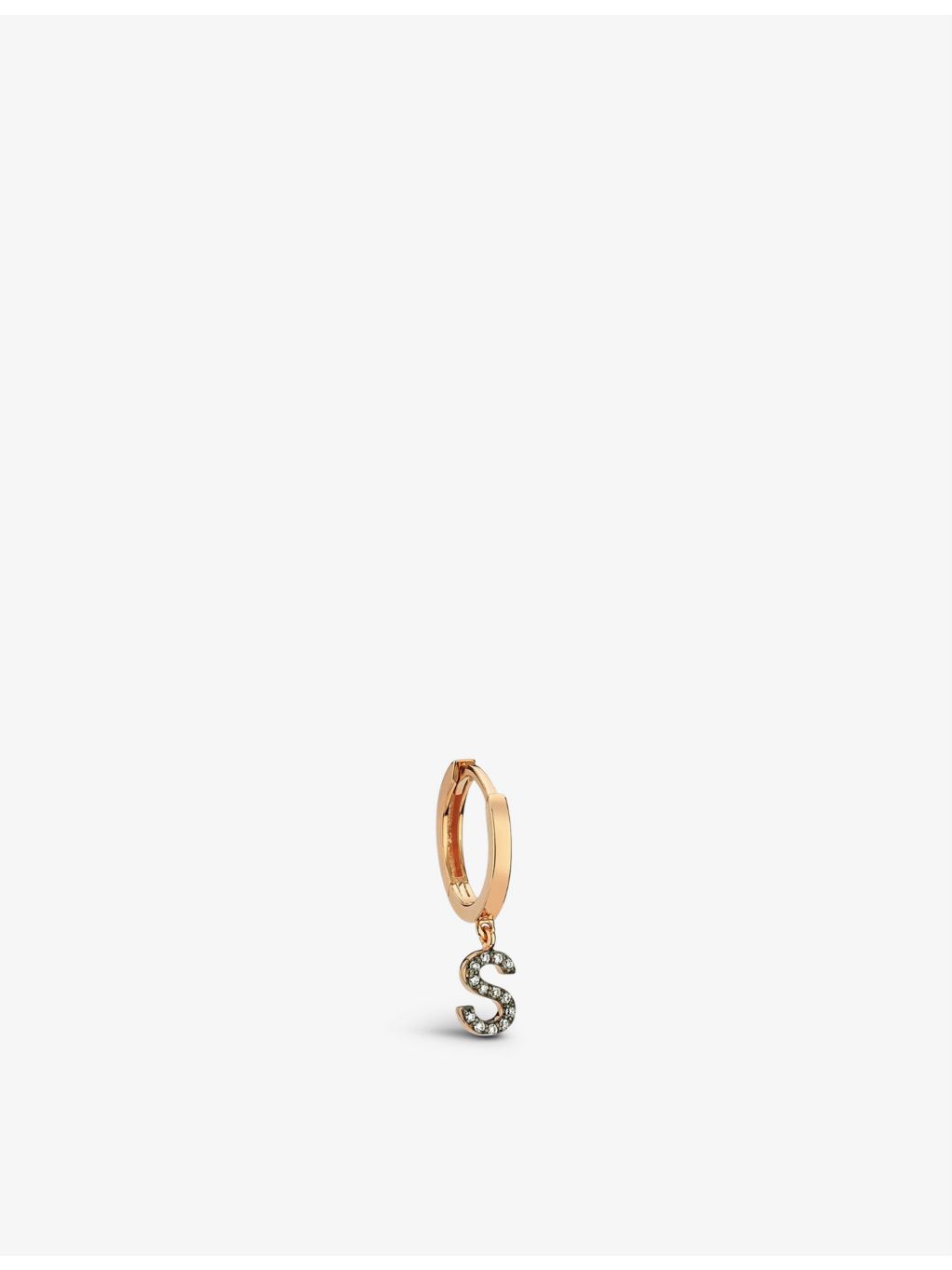 Selda S initial rose gold diamond huggie earring (British brand)