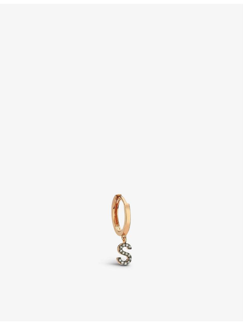Selda S initial rose gold diamond huggie earring (British brand)