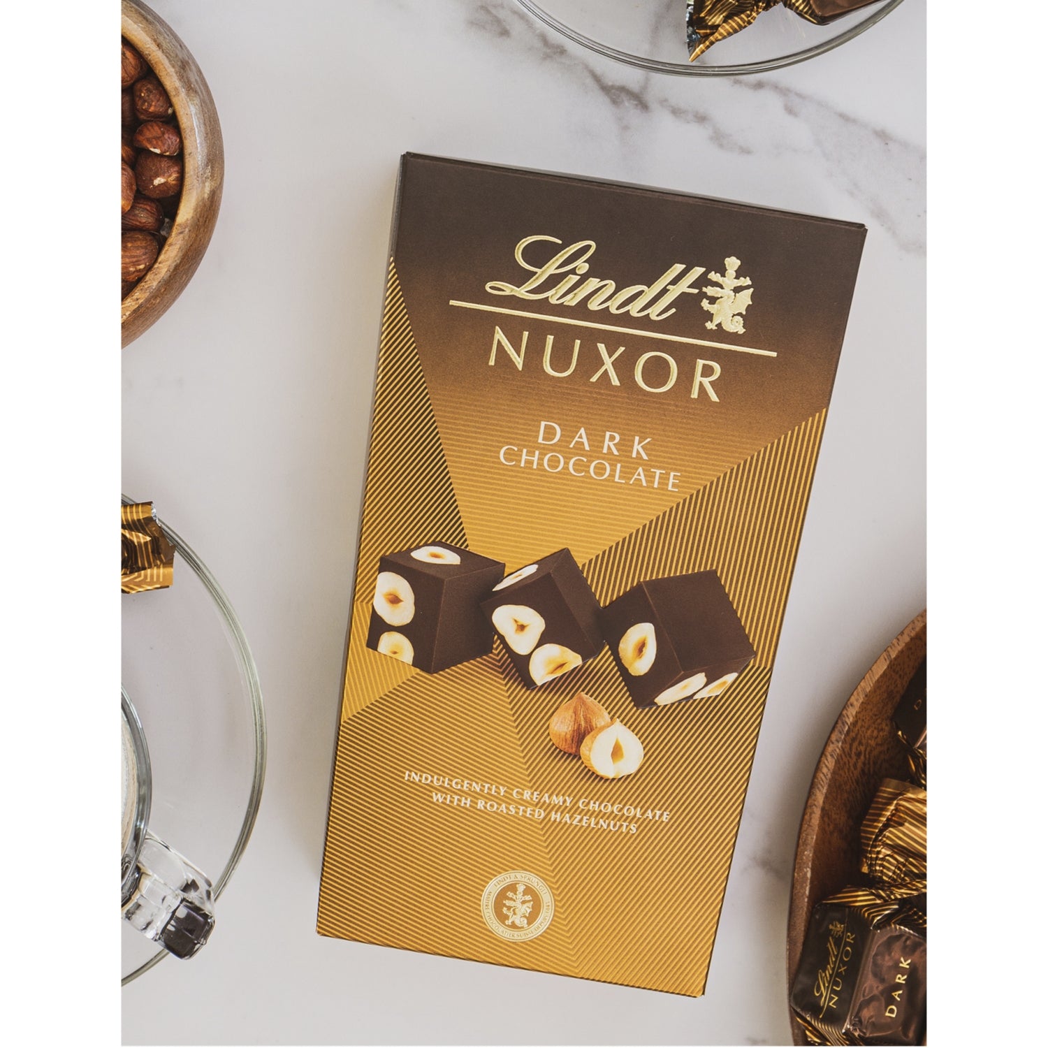Lindt Nuxor dark chocolate with hazelnuts 165g, UK version
