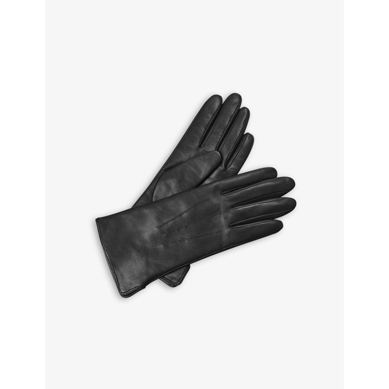Aspinal of London stitch-embellished cashmere and leather gloves, small size - British product