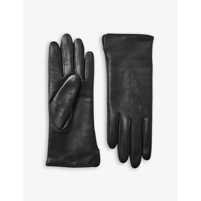Aspinal of London stitch-embellished cashmere and leather gloves, small size - British product