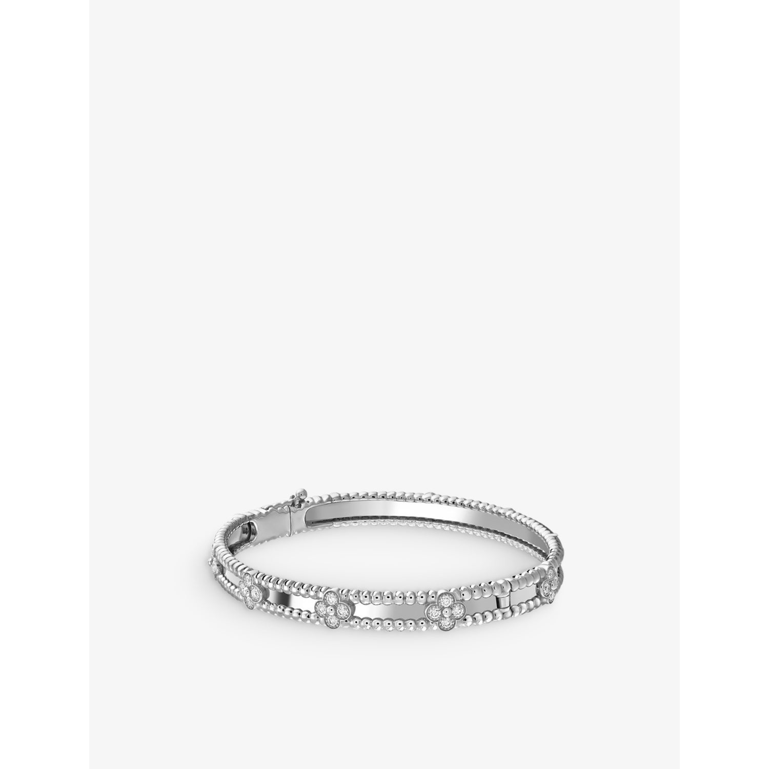 Perlée Sweet Clovers Rhodium-Plated 18ct White Gold and Round Diamonds Medium Motif Bracelet - S