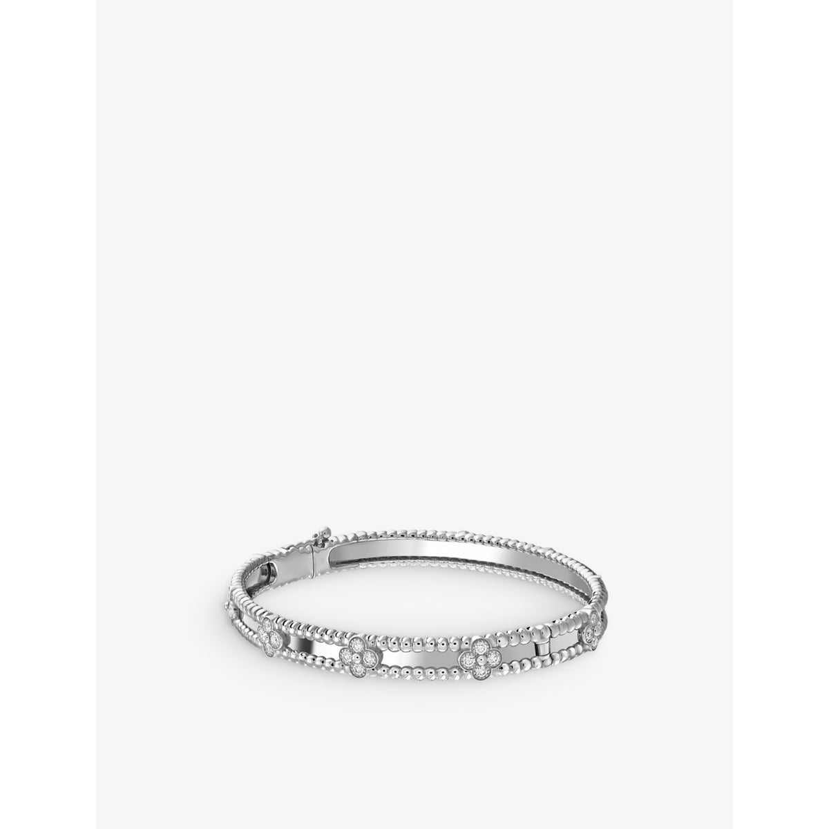 Perlée Sweet Clovers Rhodium-Plated 18ct White Gold and Round Diamonds Medium Motif Bracelet - S