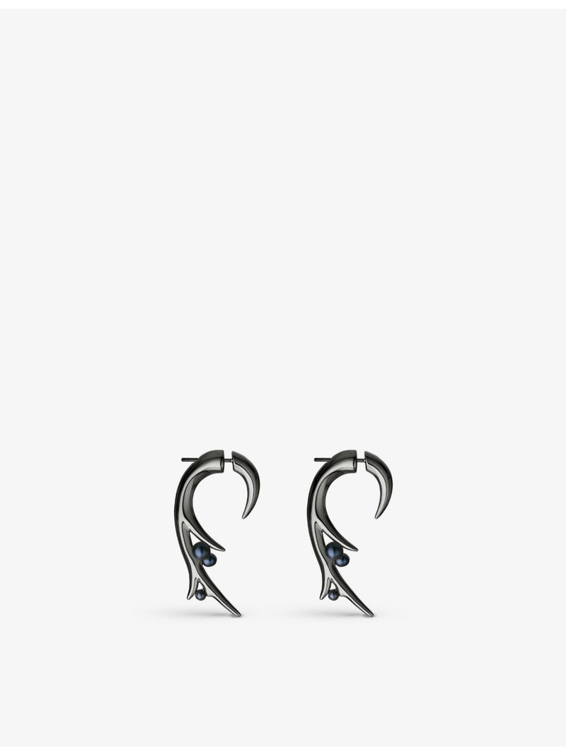 Shaun Leane large rhodium-plated silver pearl earrings (British brand)