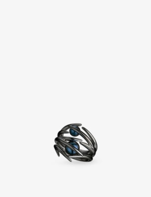 Shaun Leane Double Hooked Black-Pearl And Rhodium Ring Width 2cm