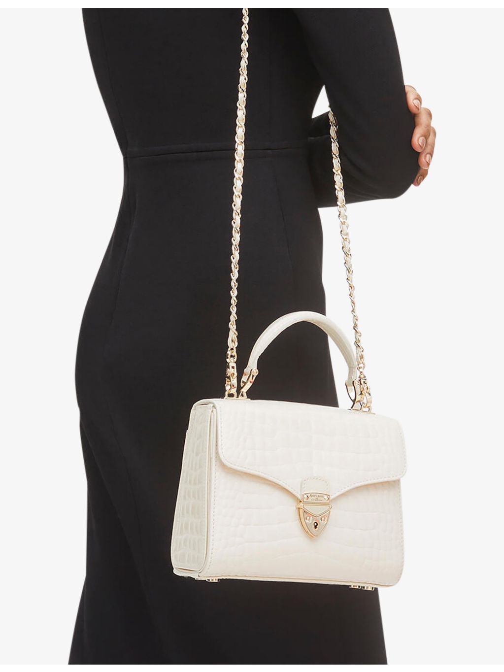 Aspinal of London Mayfair medium croc-embossed leather top-handle bag (British brand)