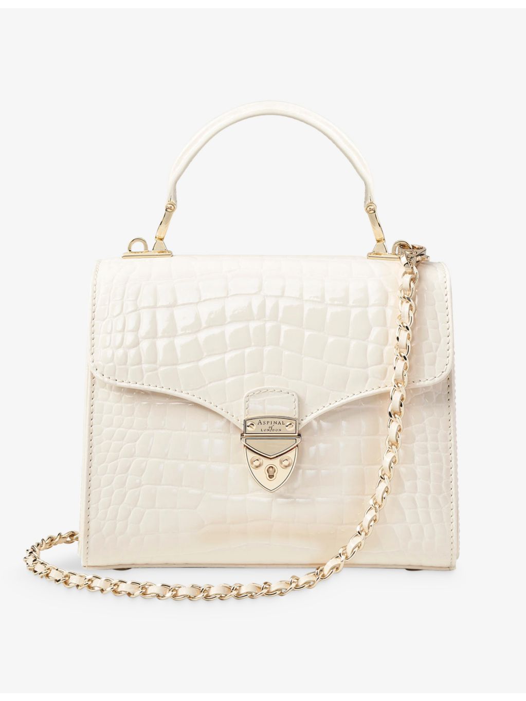 Aspinal of London Mayfair medium croc-embossed leather top-handle bag (British brand)