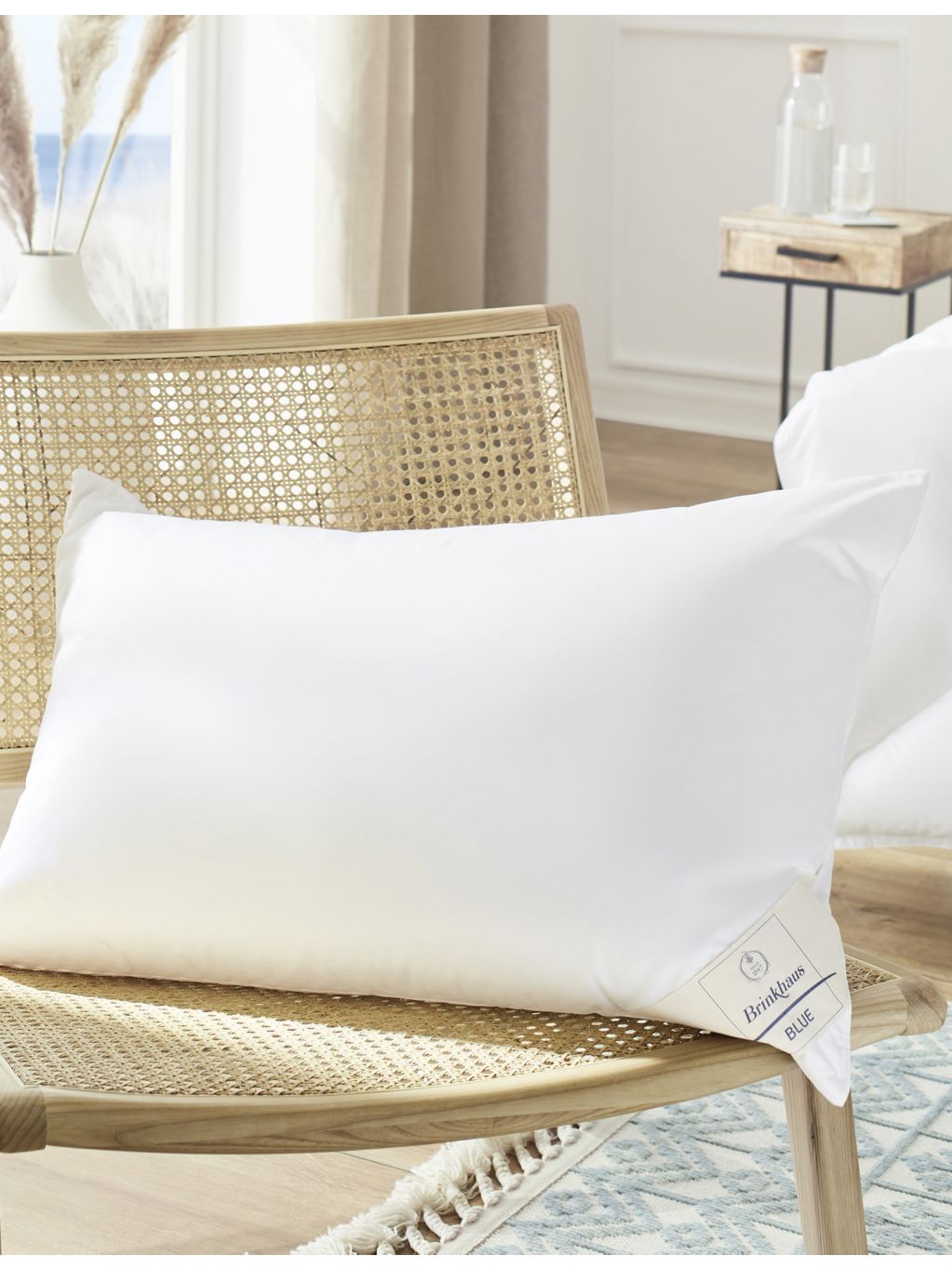 Brinkhause blue cotton and goose down pillow 50x75cm, imported from the UK