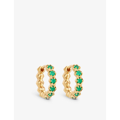 selfridges Astley Clarke Deco 18ct Yellow Gold-Plated Sterling Silver and Green Agate Huggie Earrings- Buy online at McGrocer
