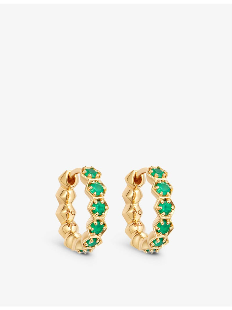 Astley Clarke green agate huggie earrings 18ct gold-plated silver (British brand)