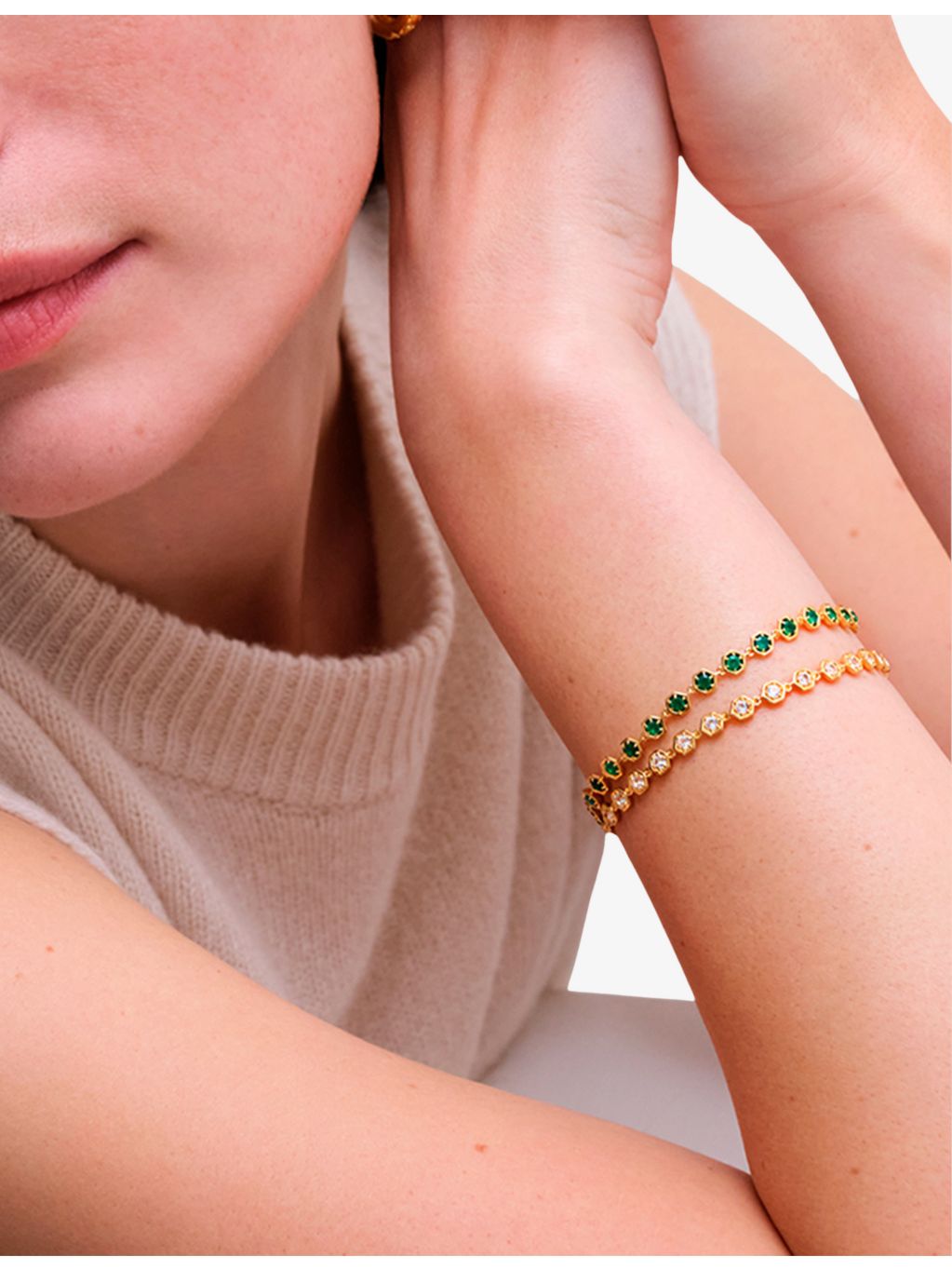 Astley Clarke gold-plated sterling silver green agate tennis bracelet, UK version