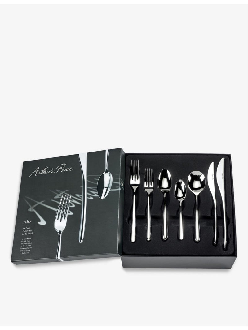 Arthur Price Signature Echo stainless steel 84-piece cutlery set, UK version