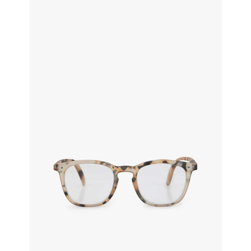 #E square-framed light tortoise reading glasses - +1.5