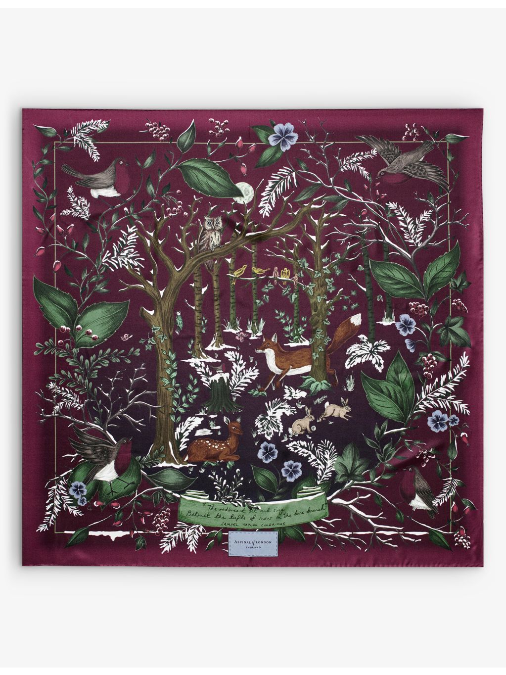 Aspinal of London silk scarf with woodland graphic-print, 90cm, UK version