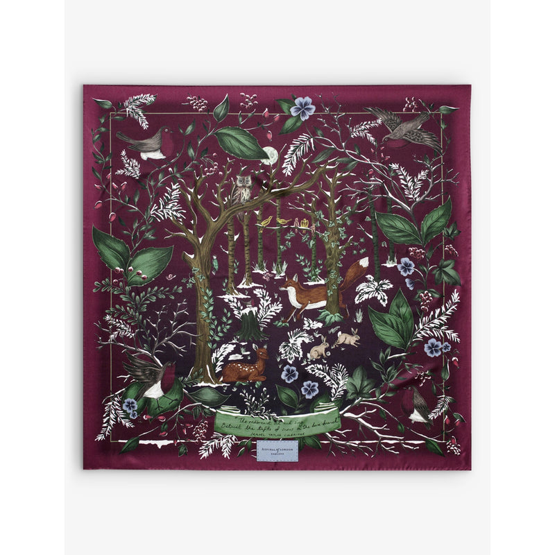 Aspinal of London silk scarf with woodland graphic-print, 90cm, UK version