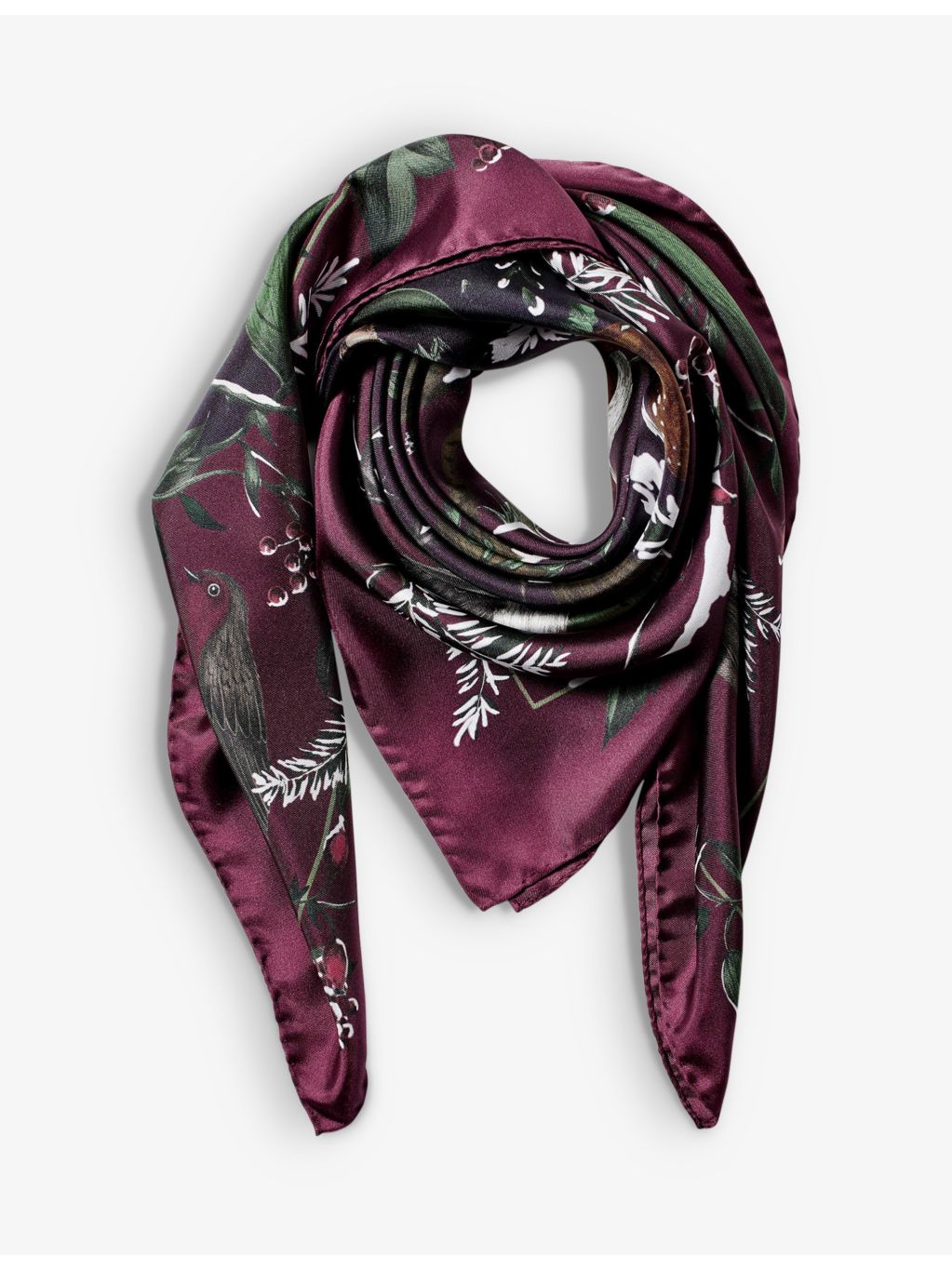 Aspinal of London silk scarf with woodland graphic-print, 90cm, UK version