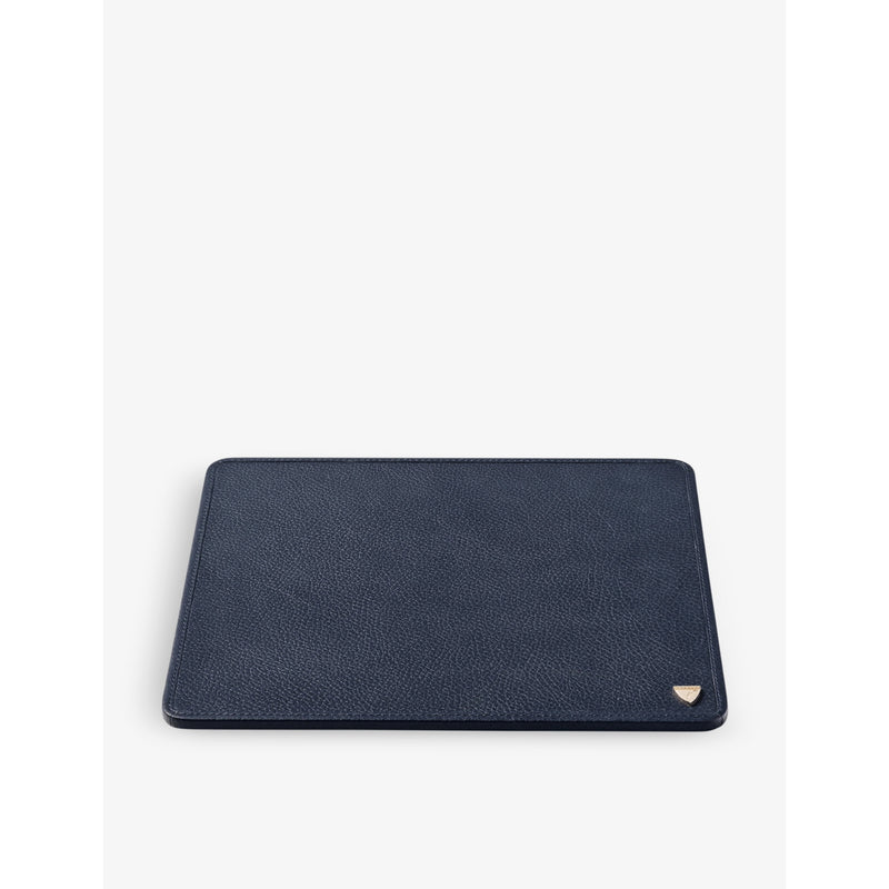 Aspinal of London logo-embossed grained-leather mouse pad 22.5x25cm, imported from the UK