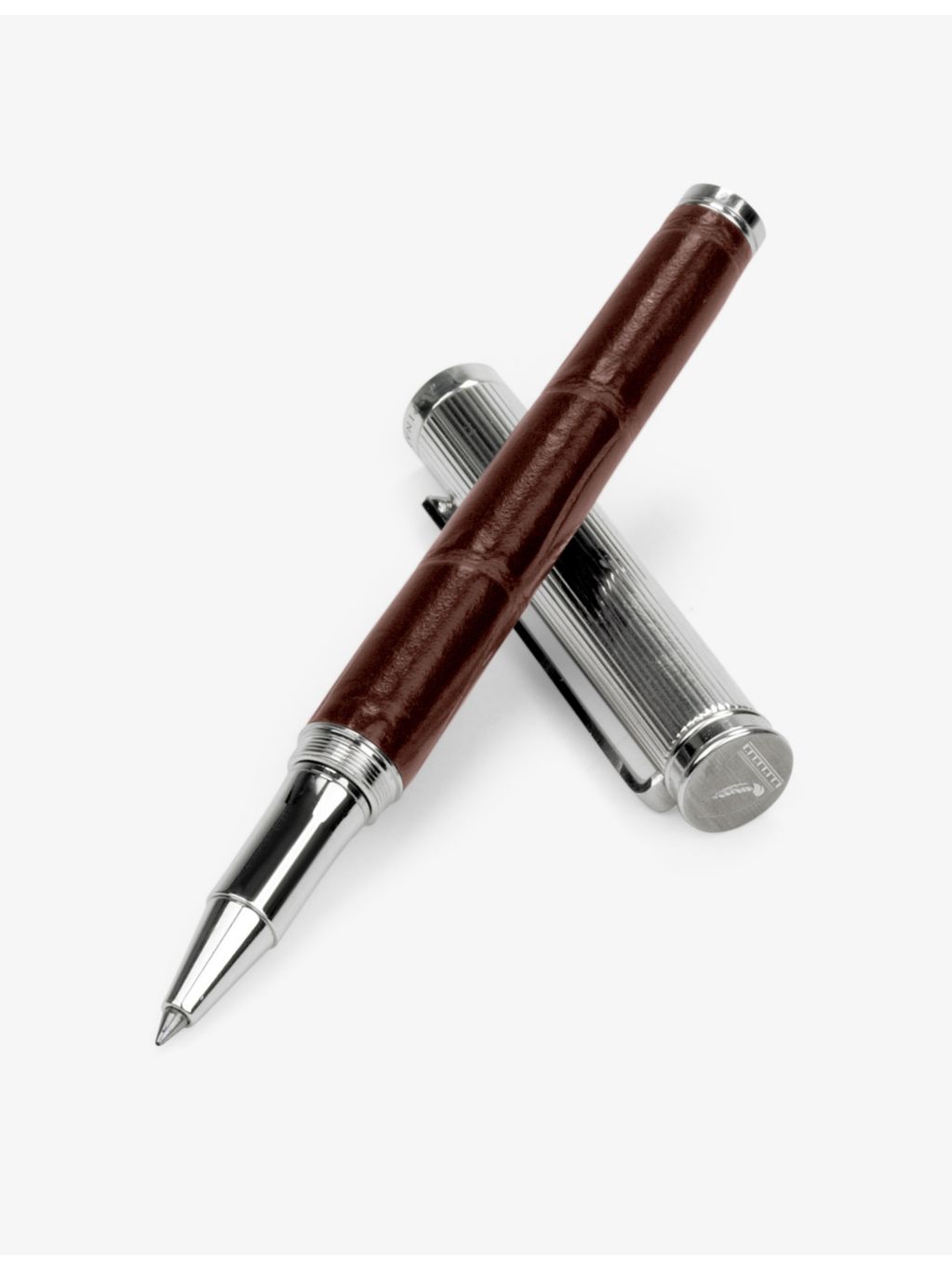Aspinal of London leather rollerball pen with rhodium-plated brass, UK version
