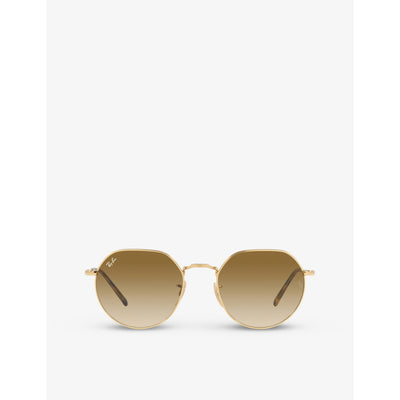 selfridges Ray-Ban Jack Hexagonal-Frame Gold-Toned Metal Sunglasses- Buy online at McGrocer