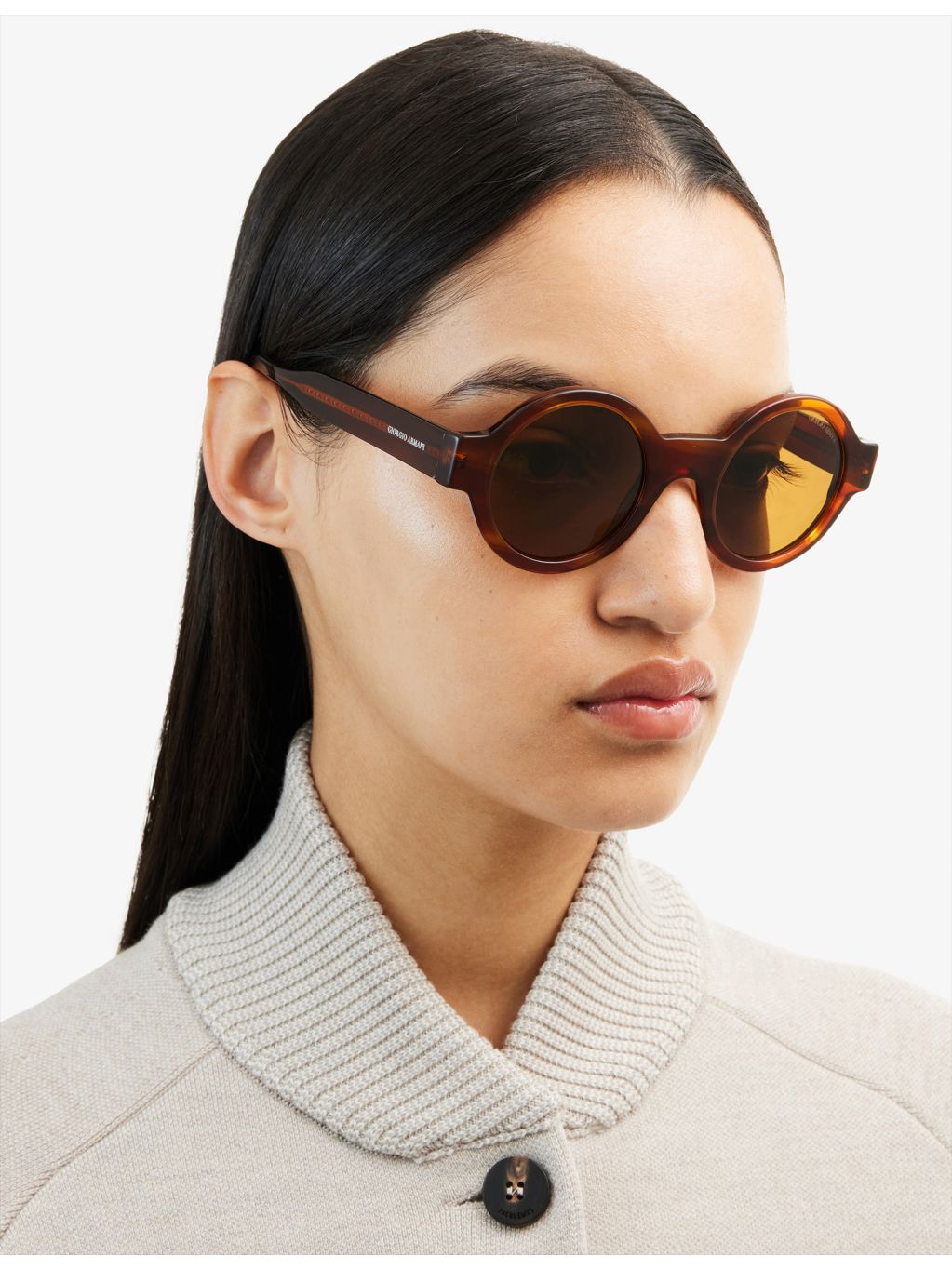 Giorgio Armani AR903M round acetate tortoiseshell sunglasses, imported from the UK