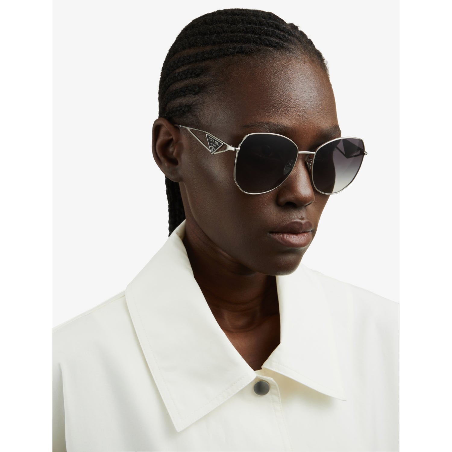 Prada PR 57YS aviator sunglasses in steel and polyamide (British brand)
