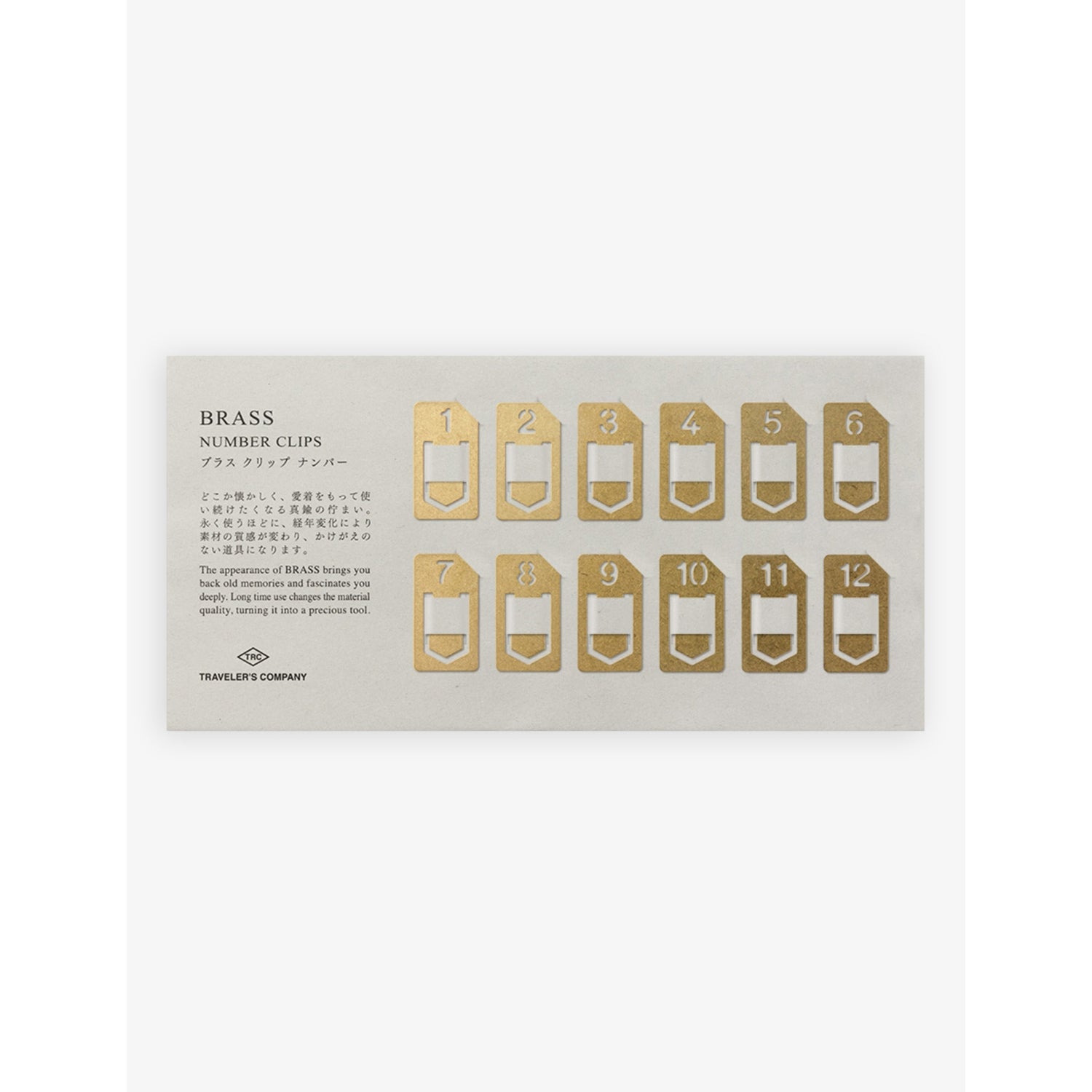 Traveler's Company brass number clips pack of 12, imported from the UK