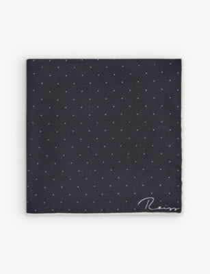Reiss Liam Polka-dot Logo-print Silk Pocket Square 32cm