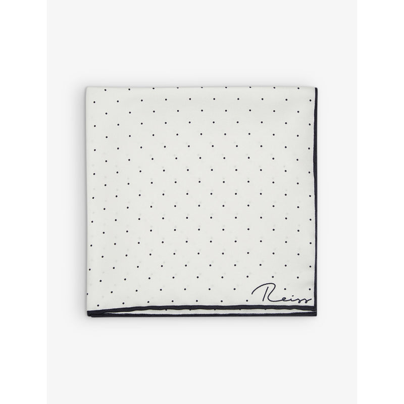 Liam polka-dot logo-print silk pocket square - BURGUNDY