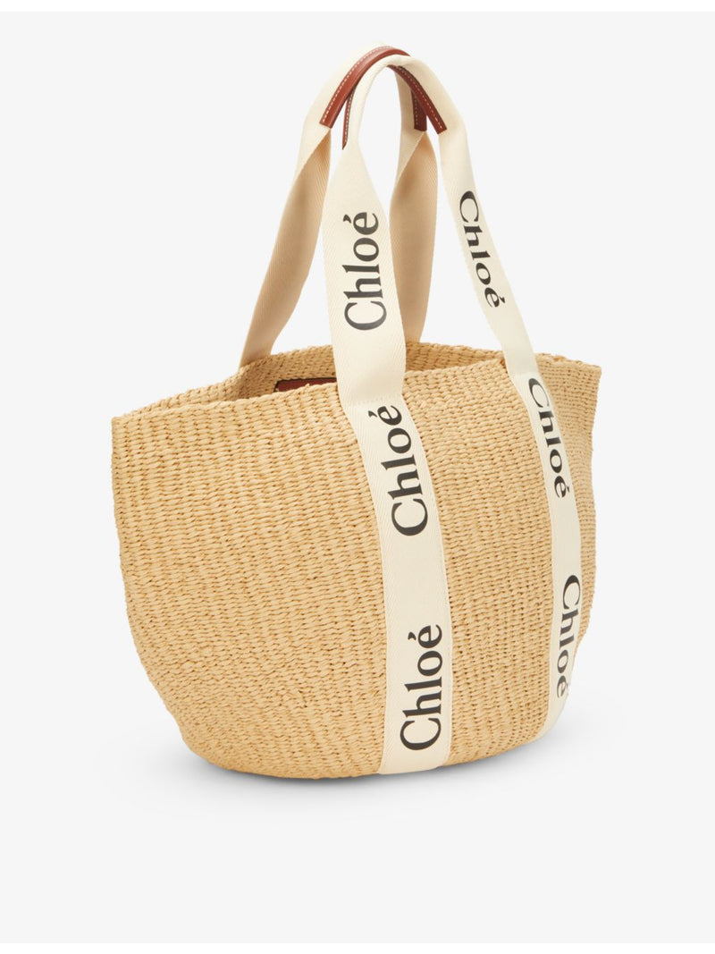 Chloé Woody medium paper basket bag with leather details (British brand)